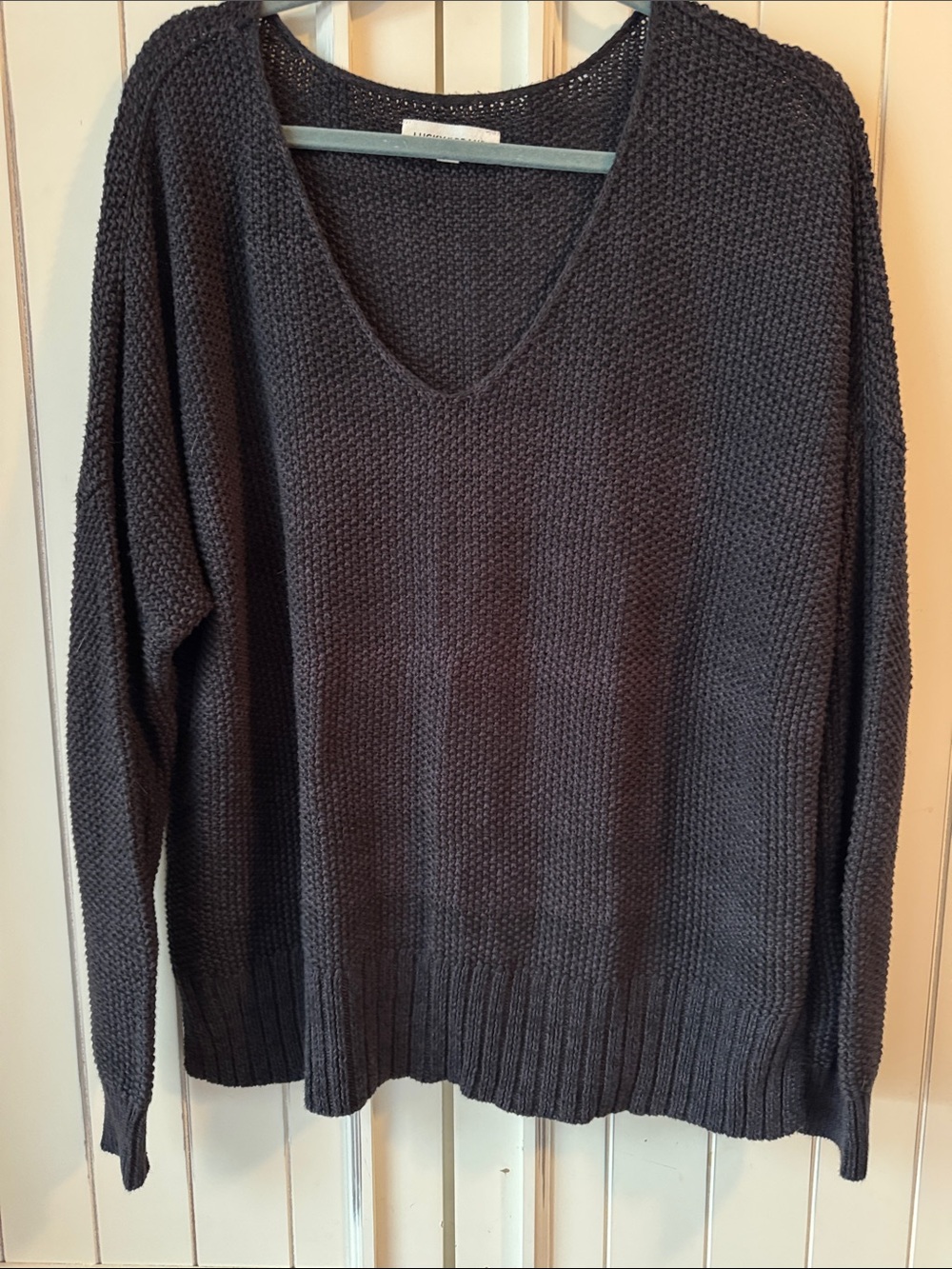 Lucky Brand Charcoal Gray V-Neck Knit Sweater